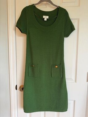 LOFT Olive Green Short-Sleeve Knit Pocket Dress